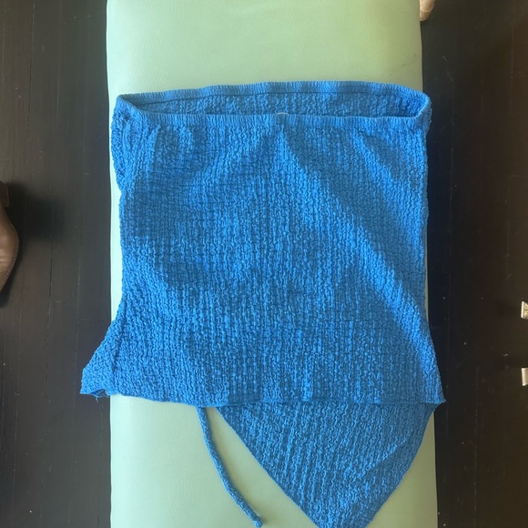 Blue Ruched Strapless Top - Picture 4 of 5